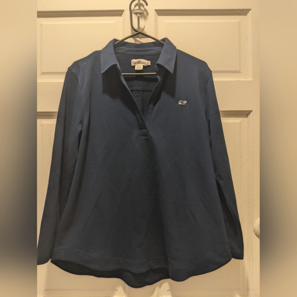 Vineyard Vines Men's Collared Navy Blue Asymmetrical Sweatshirt (L)